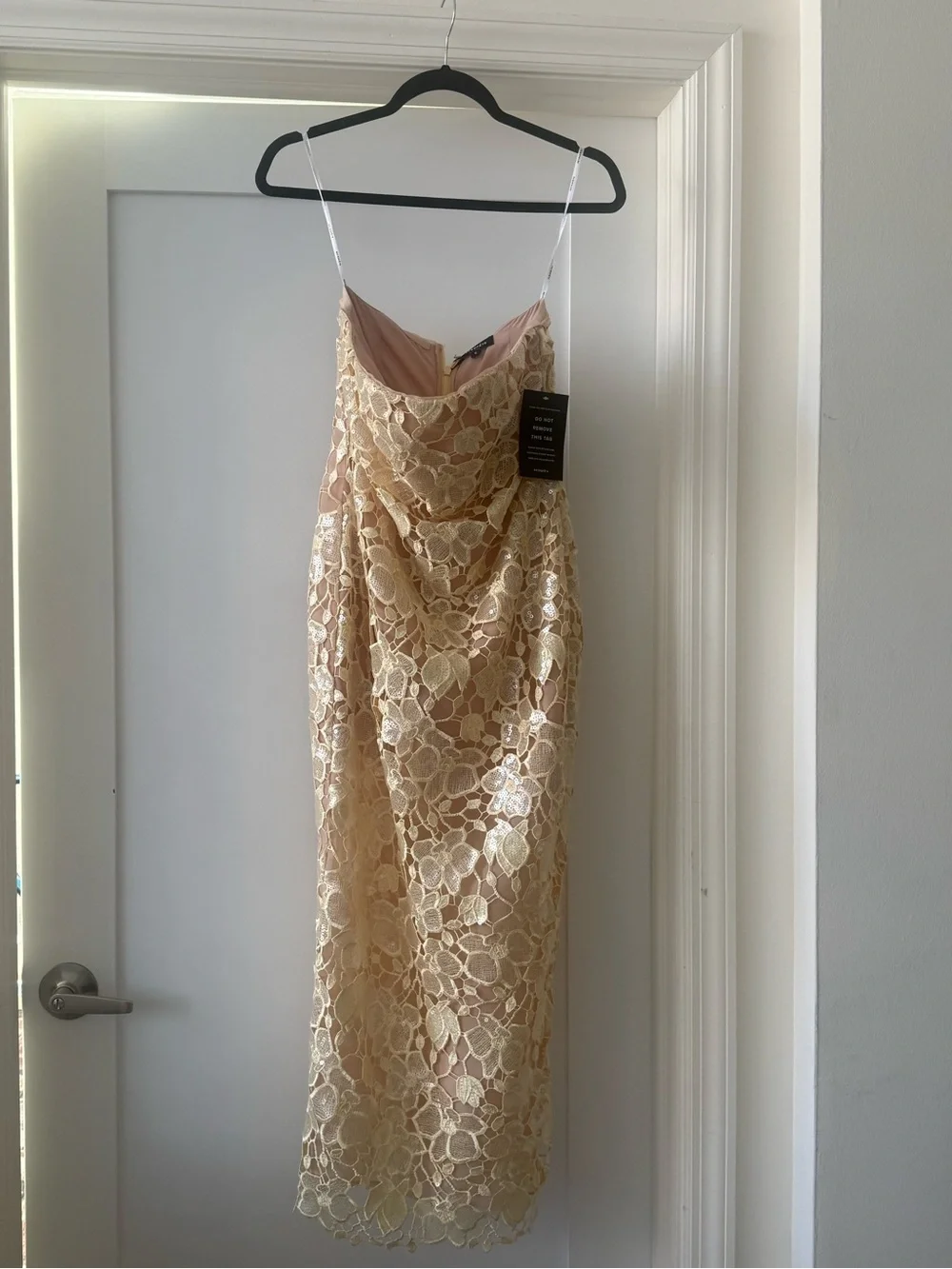 Retrofete Yellow Lace Midi Dress with Nude Slip